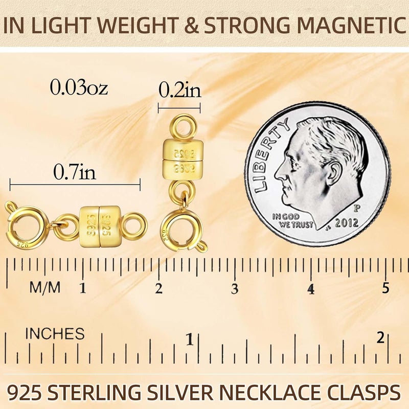 Qulltk 925 Sterling Silver Magnetic Necklace Clasps and Closures,Mini Bracelets Clasp Converter Gold and Silver Chain Extender for Jewelry Making Supplies - Image 2